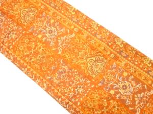 枡に花更紗模様織り出し　袋帯